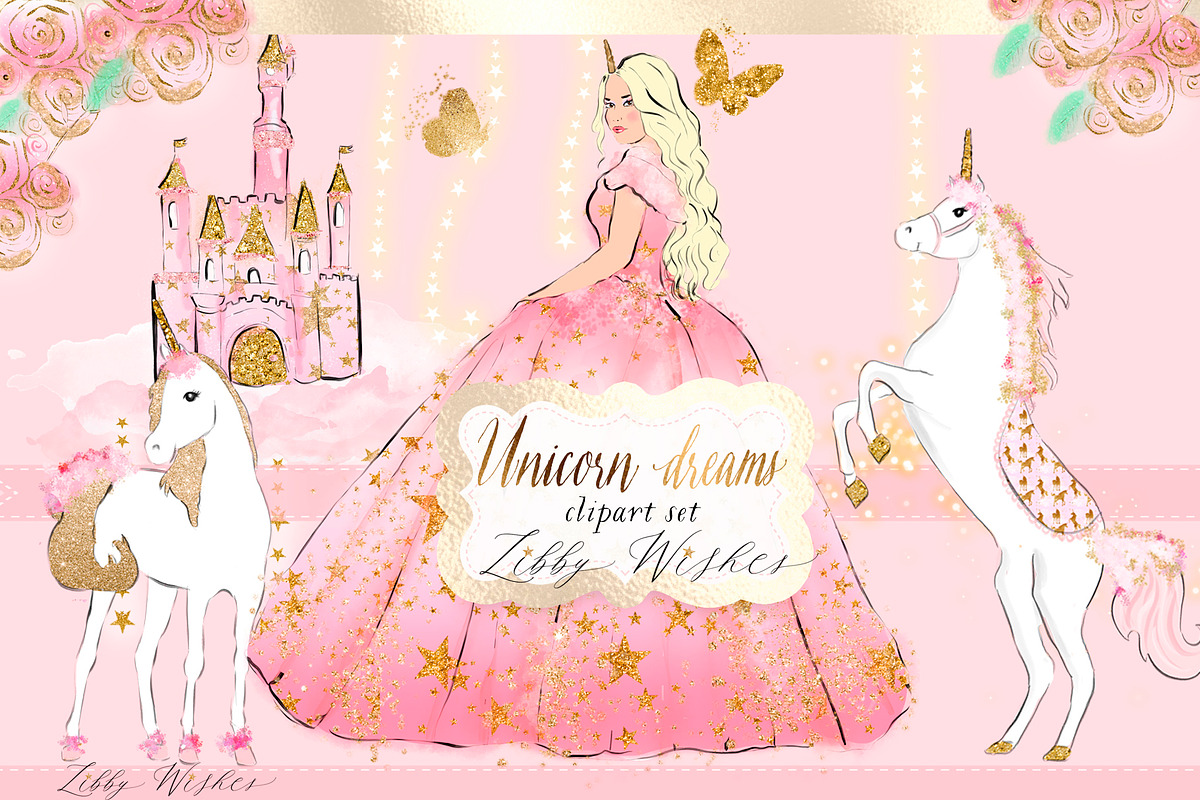 Unicorn Clipart-  Pink, an Illustration by Libby Wishes (Photo 7 of 7)