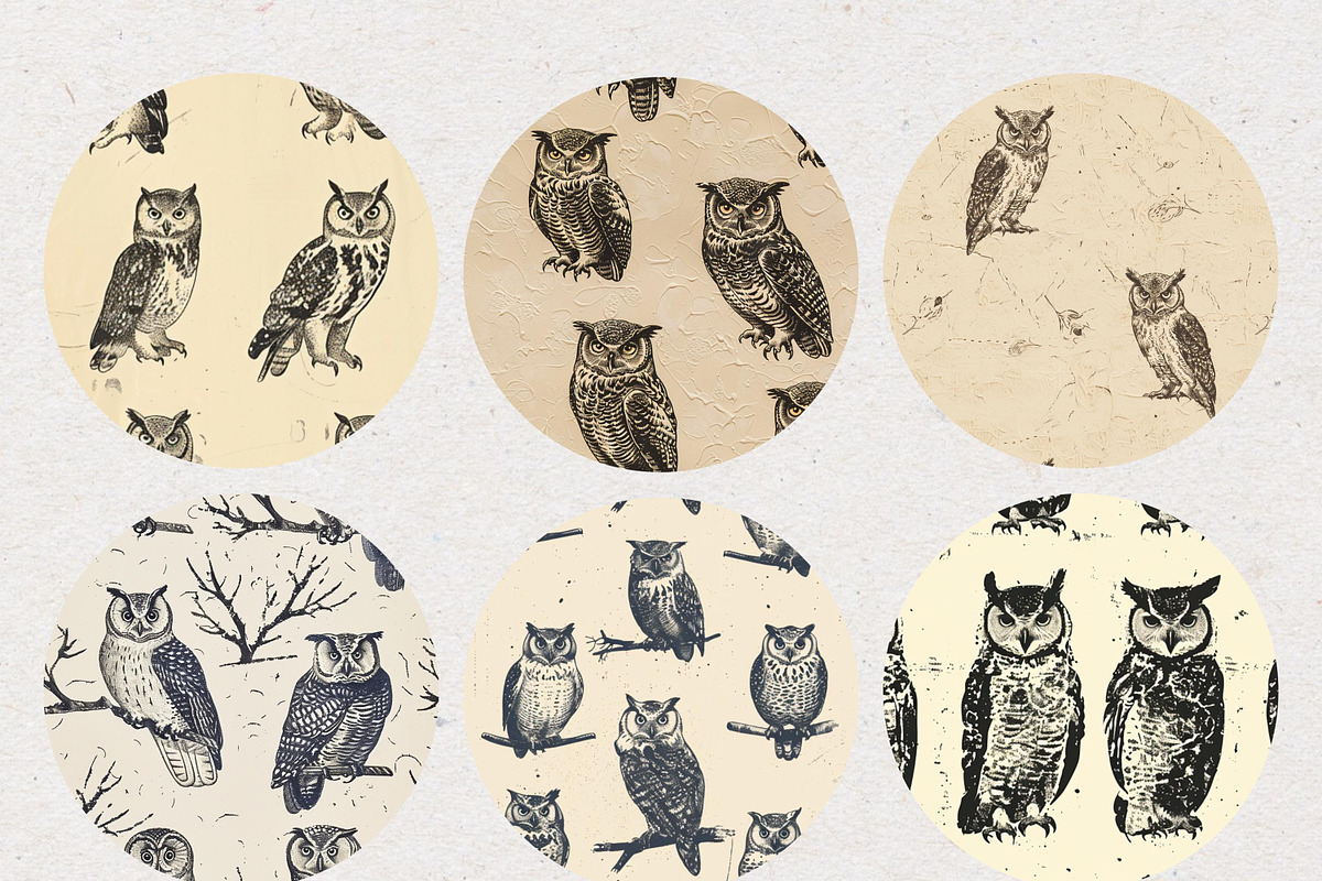 Owl Stamp Ink Seamless Patterns, a Pattern Graphic by Natural Planners (Photo 3 of 4)