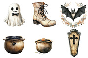 Beige & Black Halloween Clipart, an Illustration by Watercolor design (Thumbnail 3 of 4)