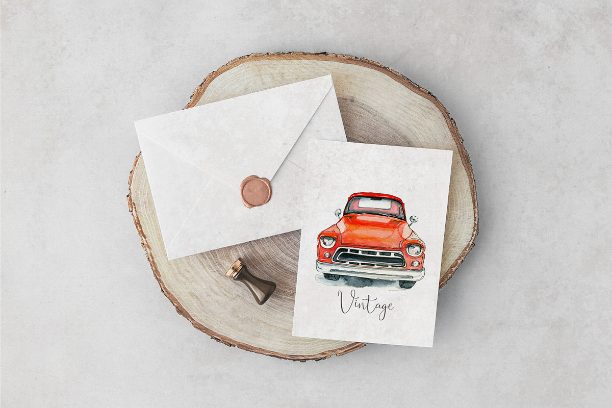 Retro cars. Watercolor illustrations, a Transportation Illustration by iri-illustration (Photo 8 of 11)