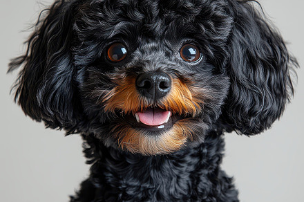 Happy Black Toy Poodle Puppy Portrai, an Abstract Photo by Pixeness