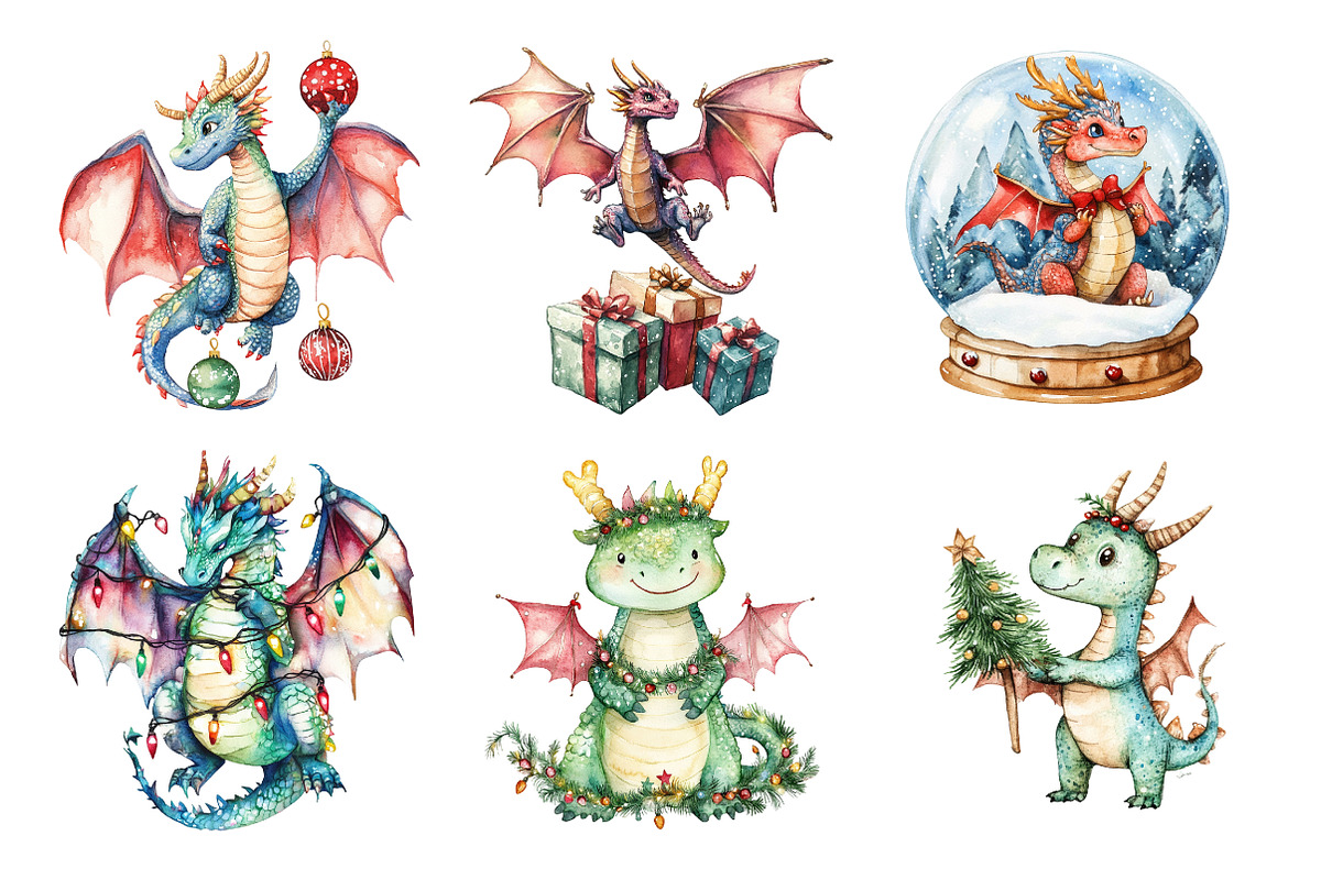 Christmas Dragon Clipart, an Illustration by Design Market (Photo 4 of 4)