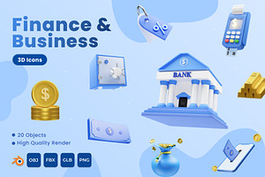 Finance & Business 3D Icons, an Object 3D Model by Azam Creative
