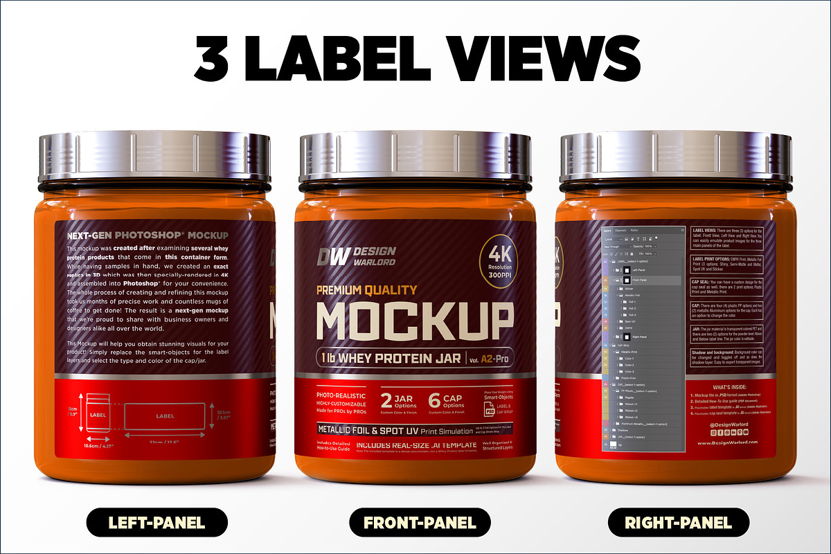 1lb Whey Protein Jar Mockup A2-Pro, a Packaging Mockup by Design Warlord (Photo 5 of 16)