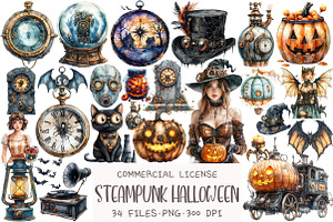 Steampunk Halloween Clipart, an Illustration by OK Design