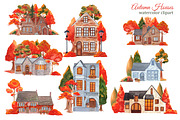 Watercolor autumn houses clipart, an Illustration by s.yanyeva (Thumbnail 3 of 6)