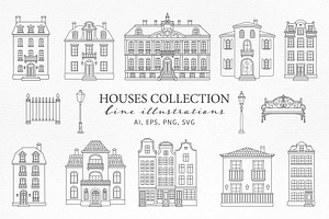 Houses Line Illustration Set