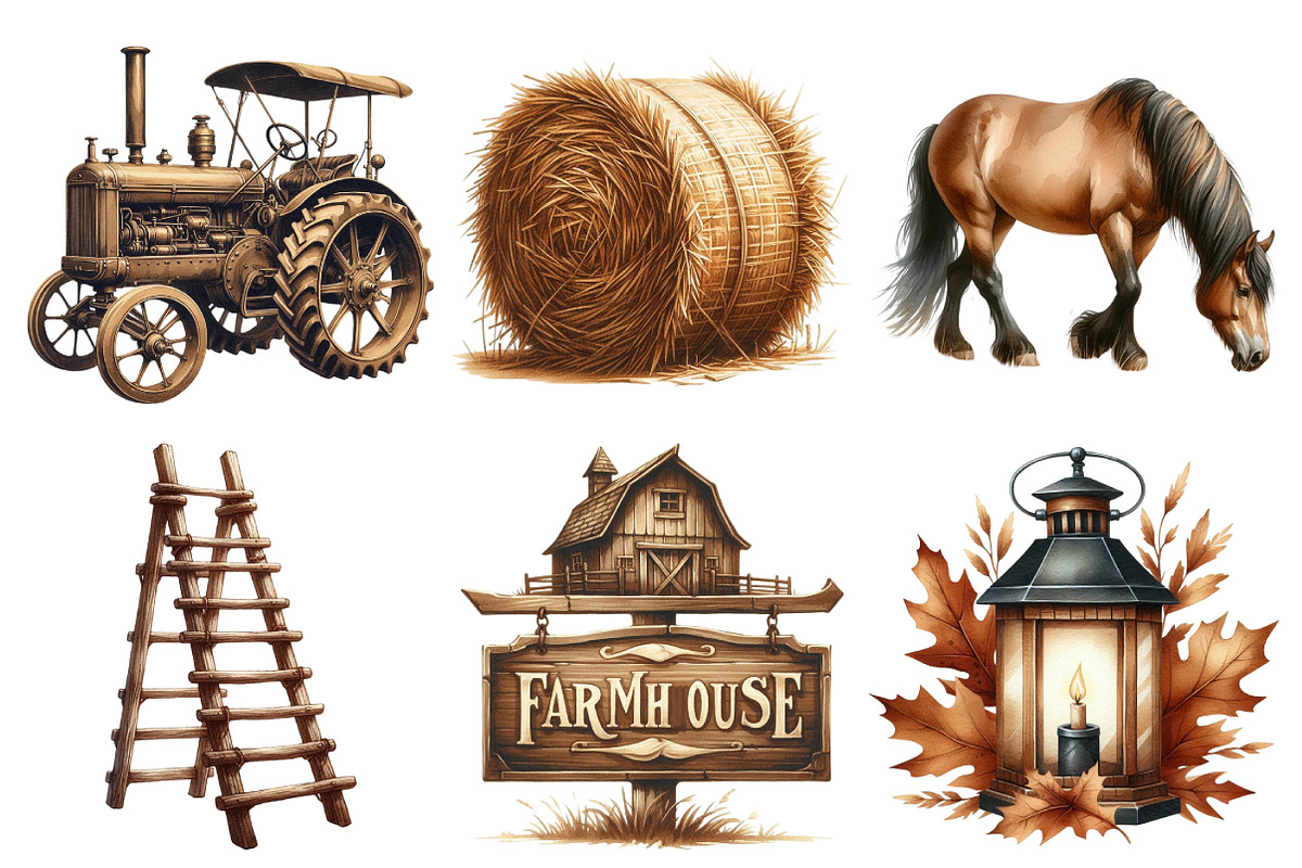 Sepia Autumn Farm Clipart, an Illustration by Pixels.Craft (Photo 3 of 7)