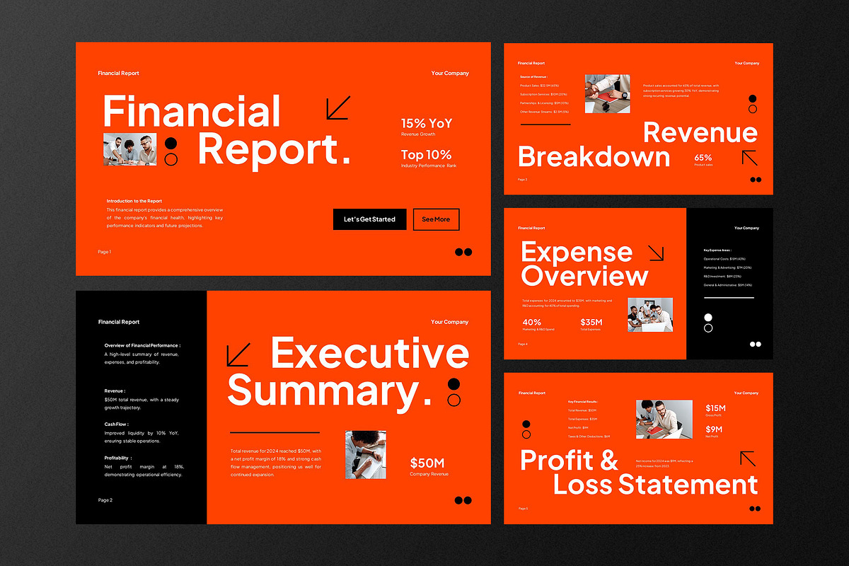 Orange Financial Report PPT, a Presentation Template by Aiyari Graphic (Photo 2 of 5)