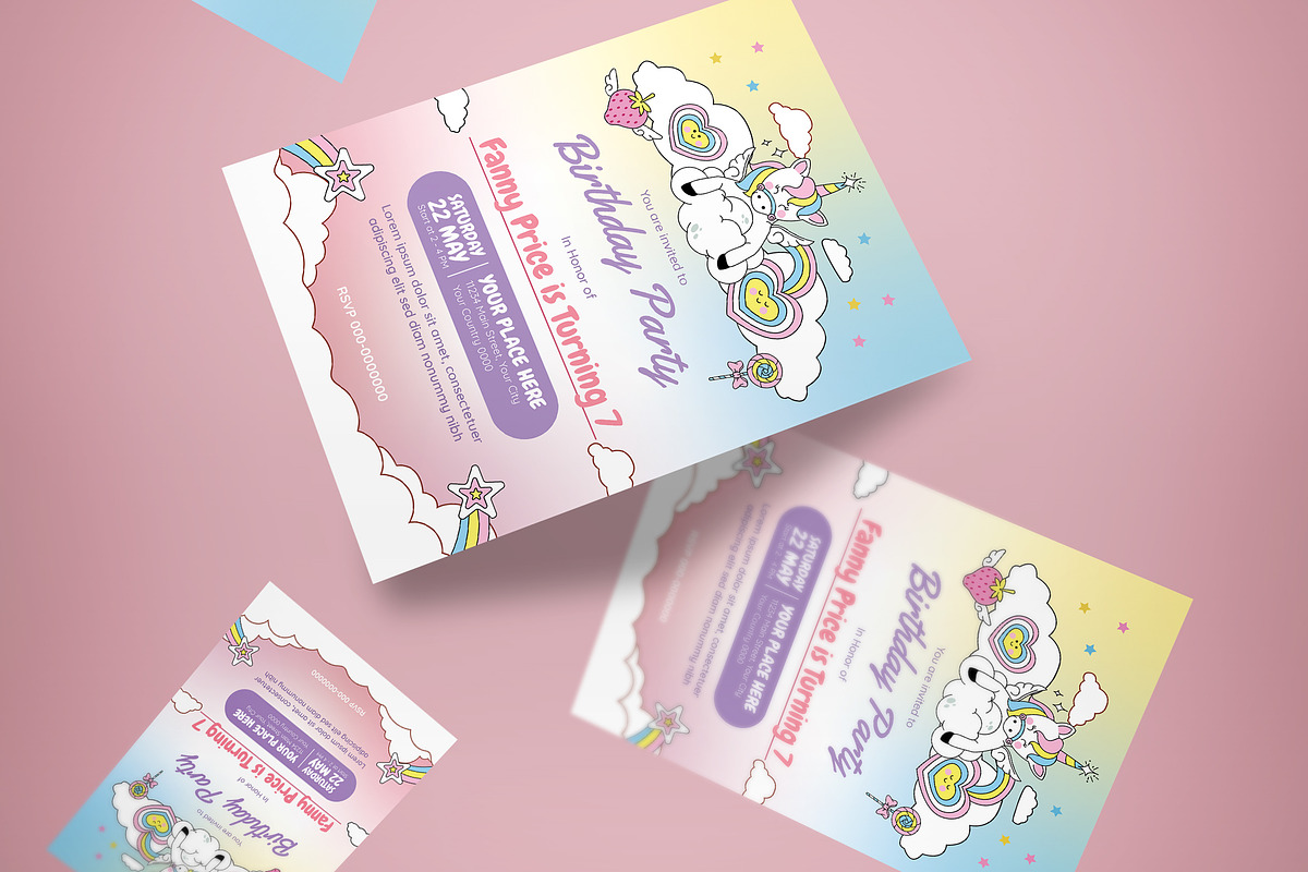 Unicorn Birthday Party Invitation, an Invitation Template by graphicook (Photo 3 of 3)