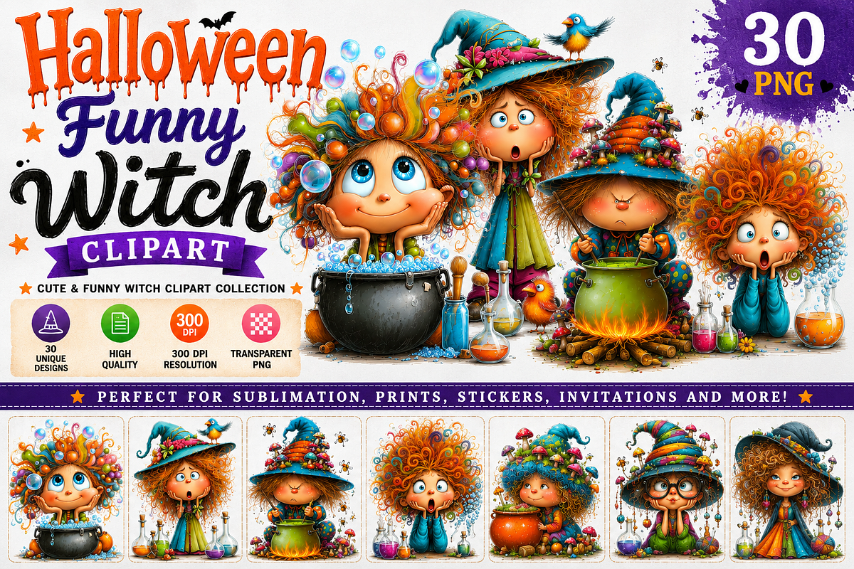 Funny Witch Clipart, a Seasonal Illustration by fashionaddict (Photo 1 of 7)
