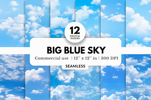 12 Big Blue Sky Digital Papers