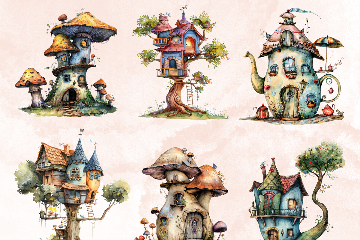 Watercolor Quirky House Clipart, a Decorative Illustration by GiraffeCreative (Photo 6 of 9)