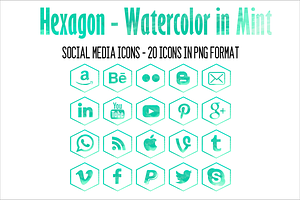 Social Media Icons - Mint Watercolor