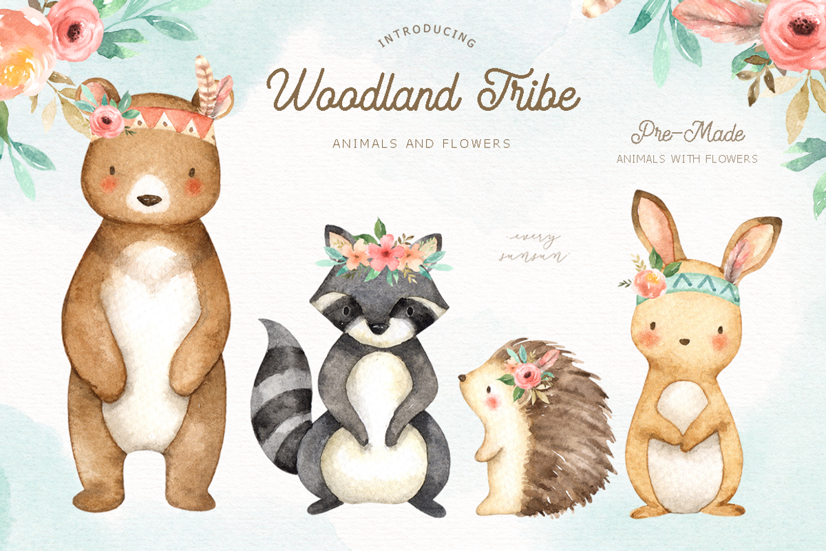 Woodland Tribe Watercolor Clip Art, an Animal Illustration by everysunsun (Photo 4 of 5)