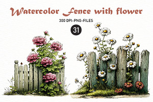 Watercolor Fence with Flowers, a Seasonal Illustration by Designworld