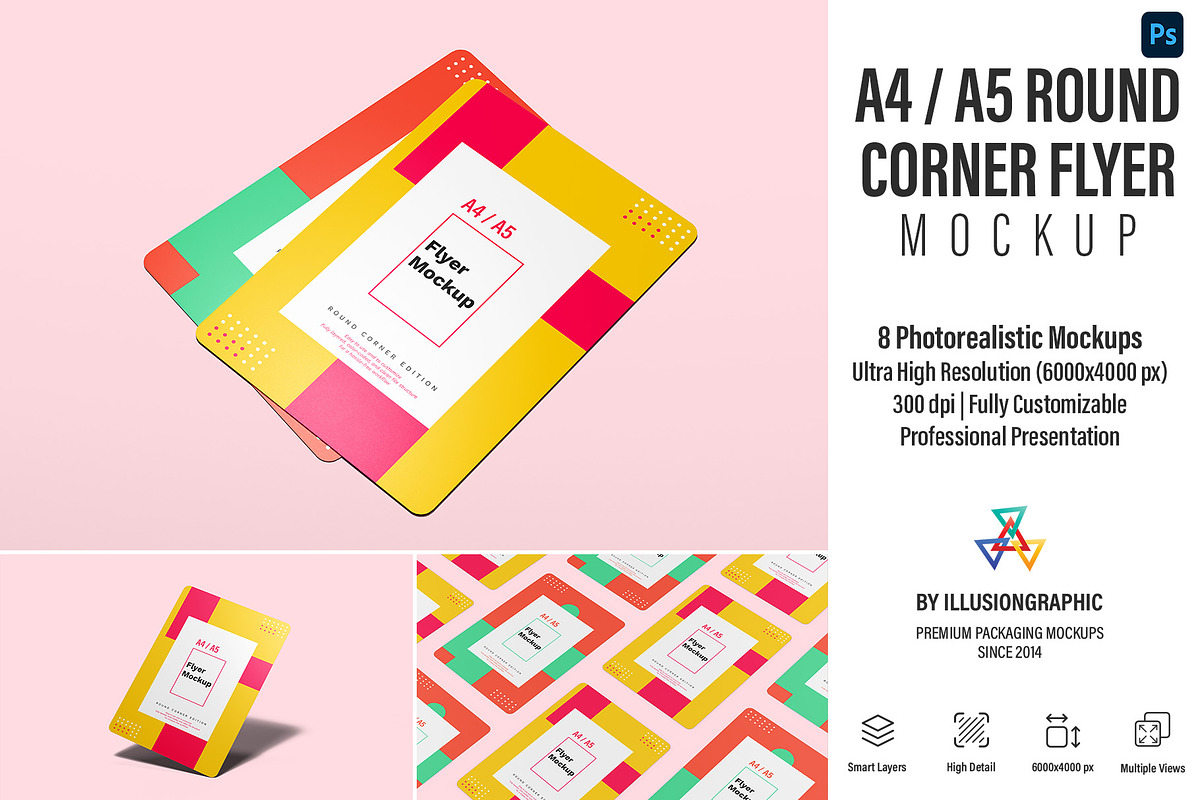 A4 / A5 Round Corner Flyer Mockup, an Advertising Mockup by Illusiongraphic (Photo 1 of 19)