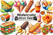 Watercolor Street Food Clipart, an Illustration by Black Bird Studio (Thumbnail 1 of 6)
