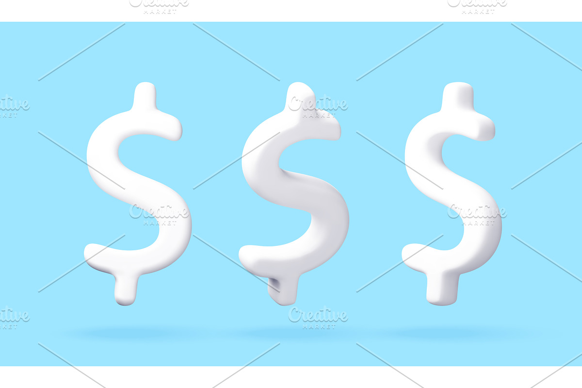3D Three white dollar signs, a Finance Illustration by Abscent