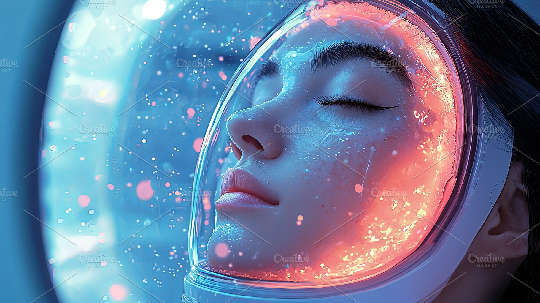 Closeup of a woman undergoing modern cryotherapy skin treatment session, a Photo by AS photostudio