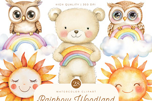 Boho Rainbow Woodland Animals, an Animal Illustration by SparkyDesignsUS