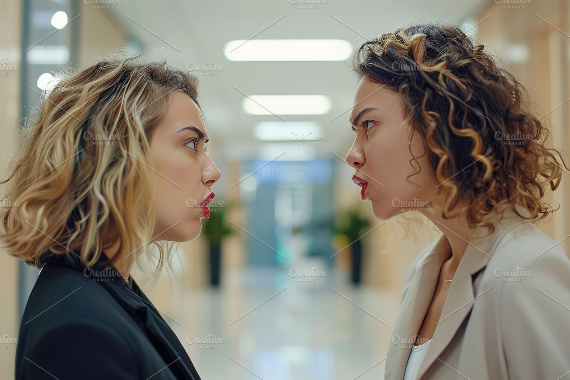 Angry shouting businesswomen colleagues having conflict in office meeting, a Business Photo by AlyaAnd