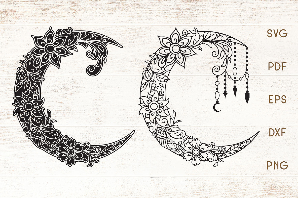 Floral Zentangle Moon SVG - Vector, an Object Graphic by Dasagani