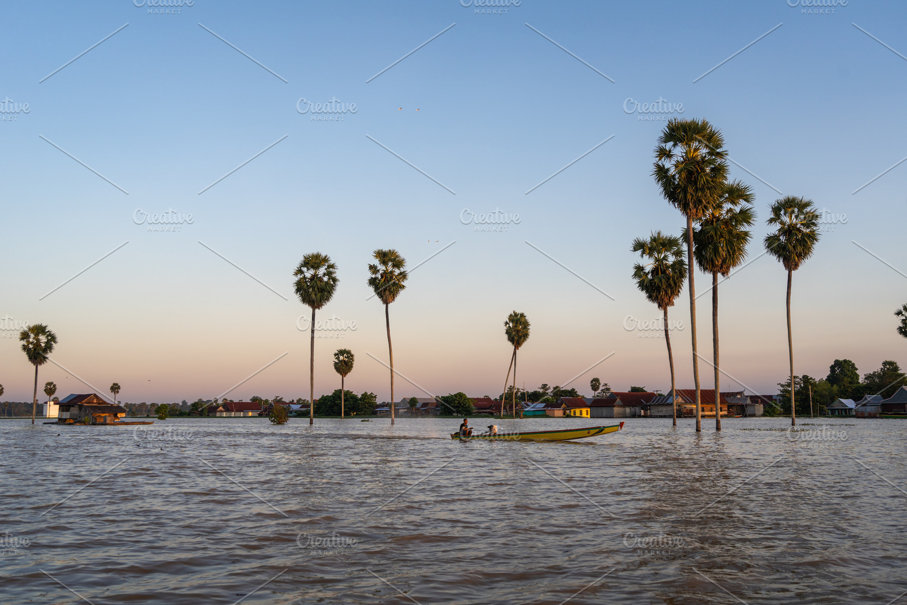 Bugis fisherman's boat at sunset on Lake Tempe, Sulawesi, Indone, a Nature Photo by GoodGoods