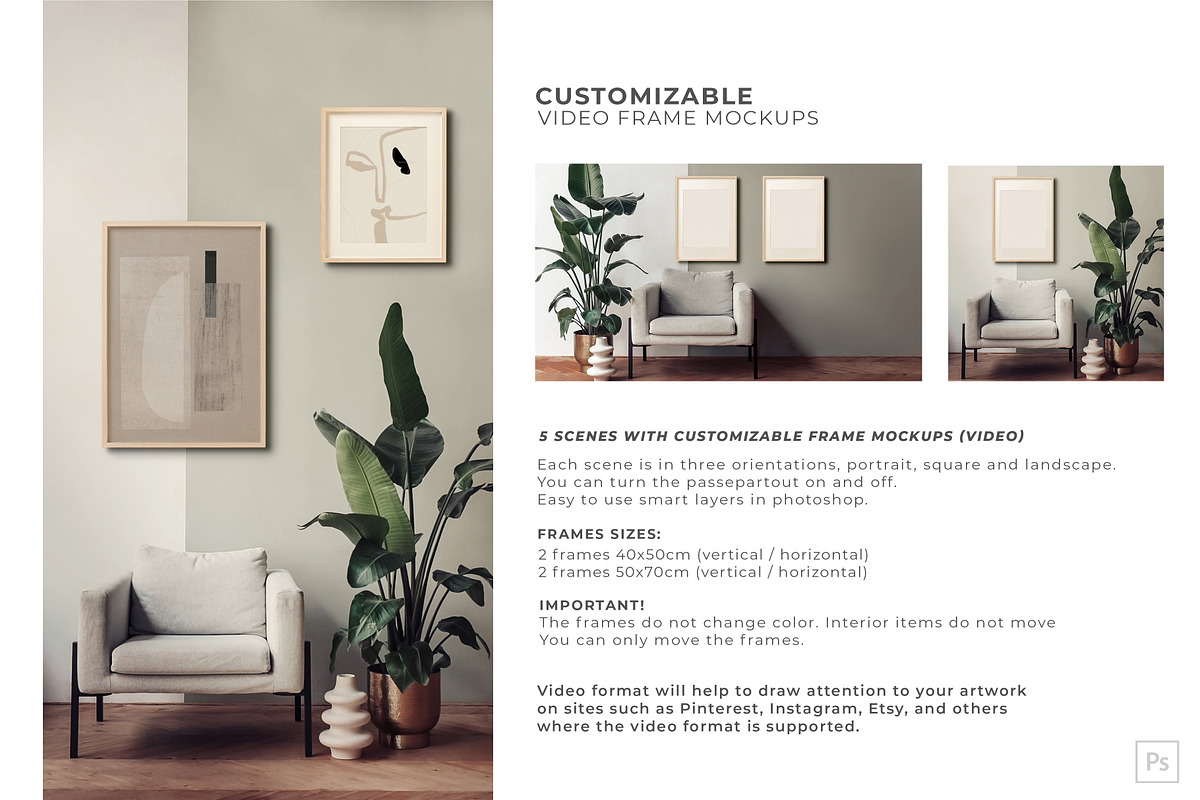 Video&Photo Frame mockups. Interior, a Print Template by Una Matison (Photo 14 of 22)