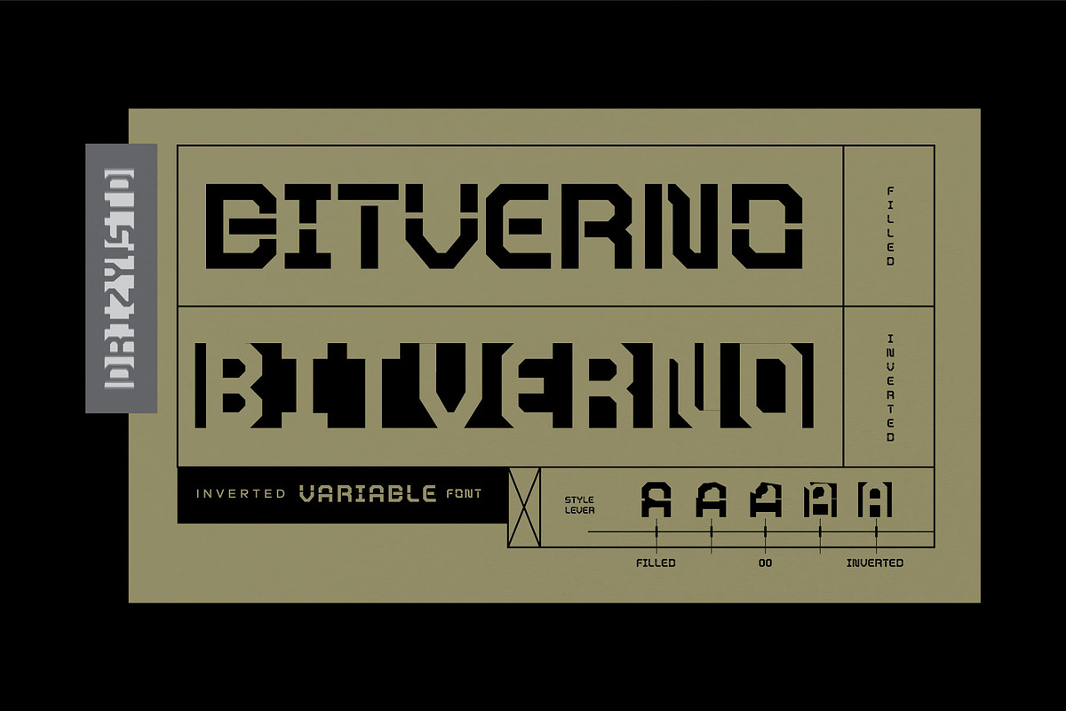 Bitverno - Experimental Sci-fi Font, a Sans Serif Font by Drizy (Photo 2 of 9)