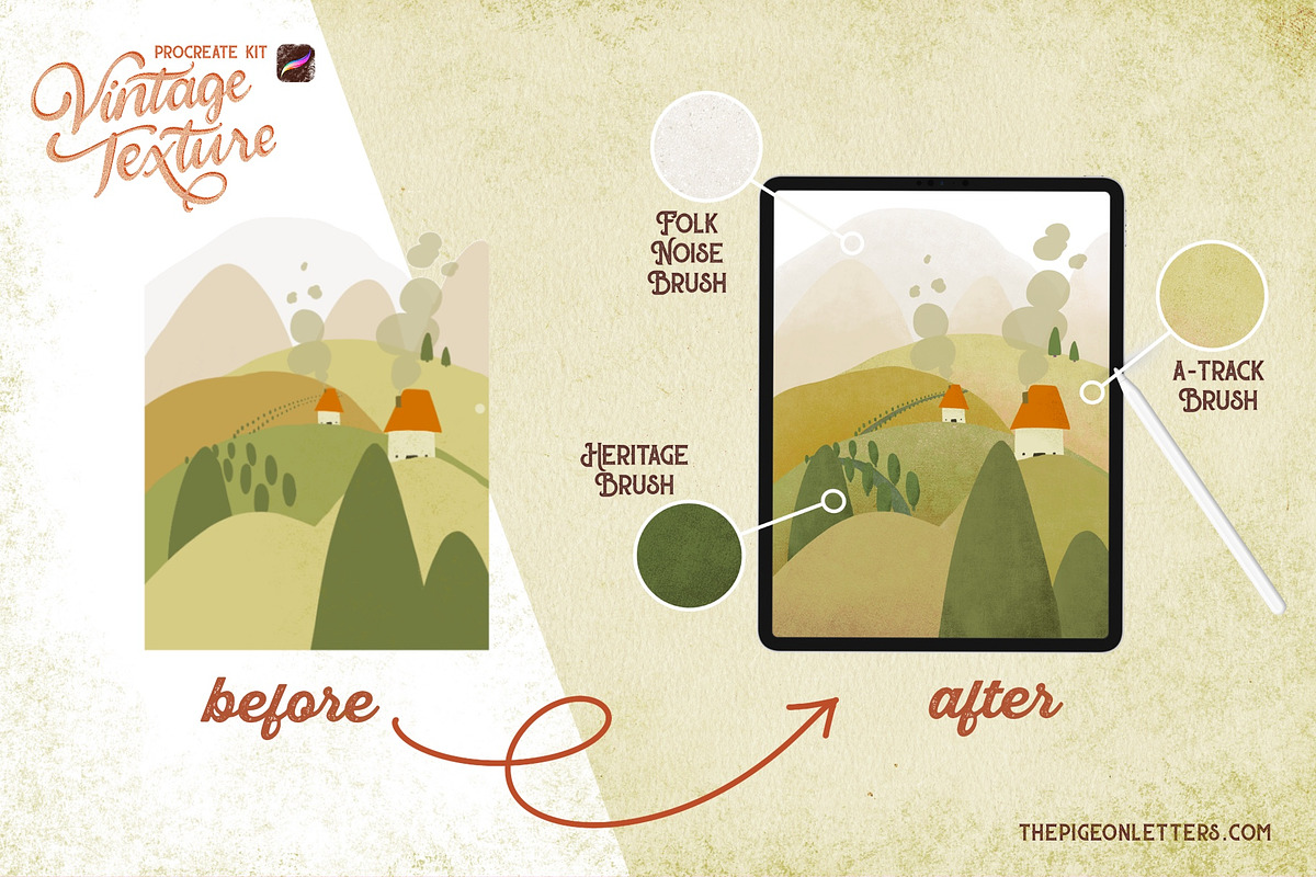 Vintage Texture Procreate Brush Kit, a Brush Add-On by The Pigeon Letters (Photo 3 of 9)