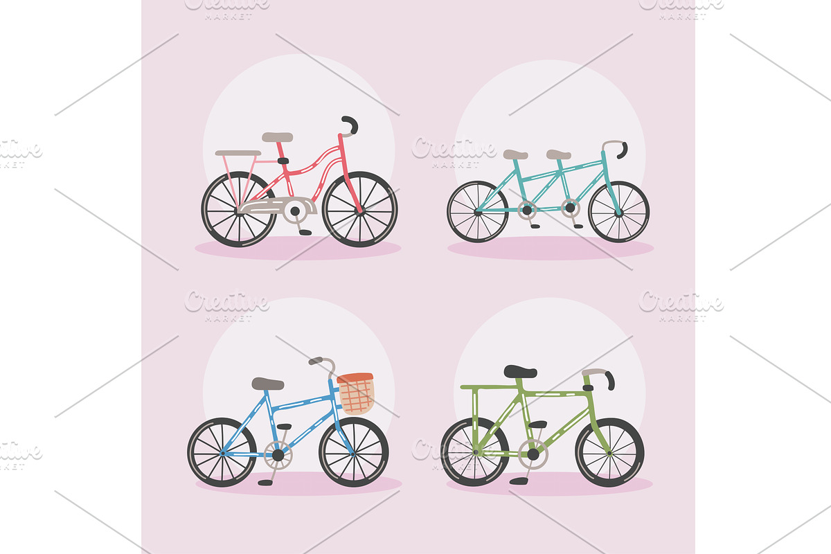 four bicycles styles icons, a Transportation Illustration by studiogstock