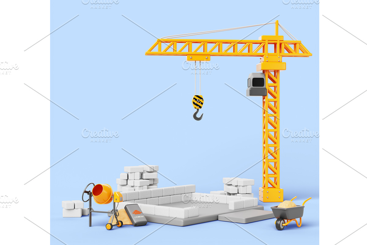 3d start of house construction with, an Architecture 3D Model by Marozhkastudio