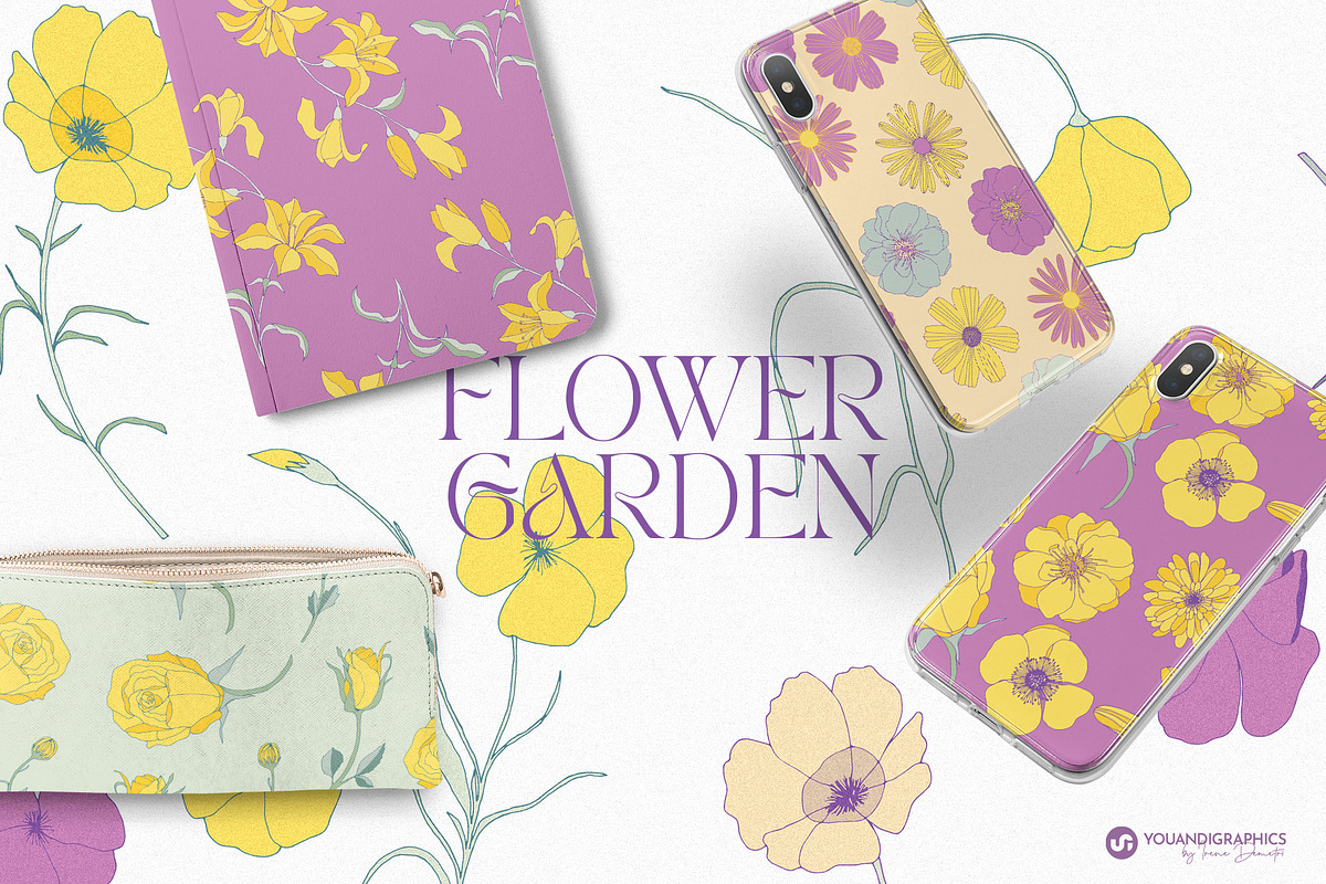 Flower Garden Seamless Patterns, a Pattern Graphic by Youandigraphics (Photo 3 of 14)