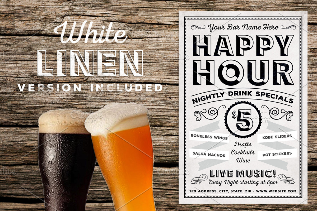 Chalk Vintage Happy Hour Flyer, a Flyer Template by SkyvaraSupply (Photo 2 of 3)
