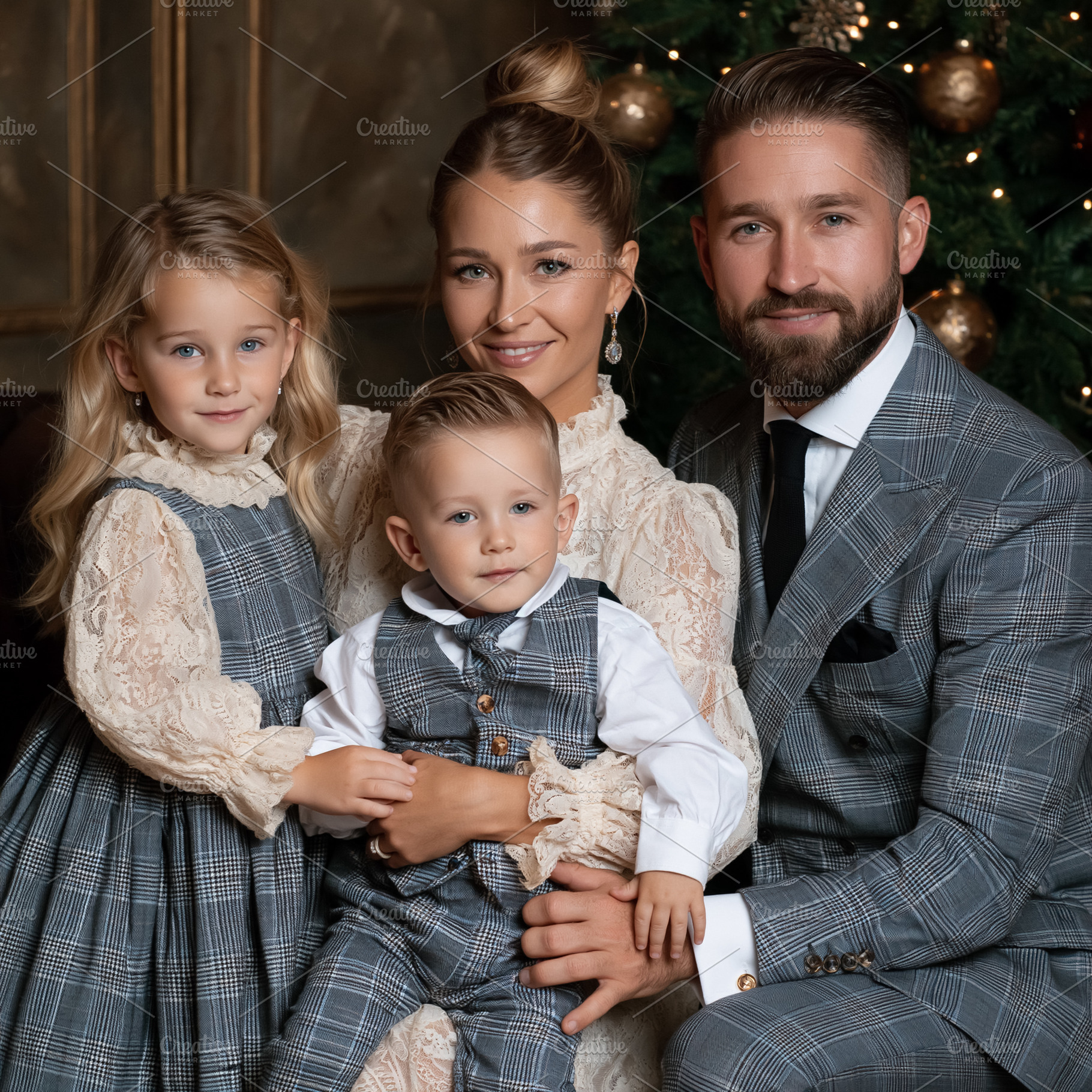 Happy family of four dressing in elegant formal clothing for Chr, a Person Photo by Studio ANNA