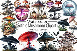 Gothic Mushroom clipart, an Illustration by Libby Wishes