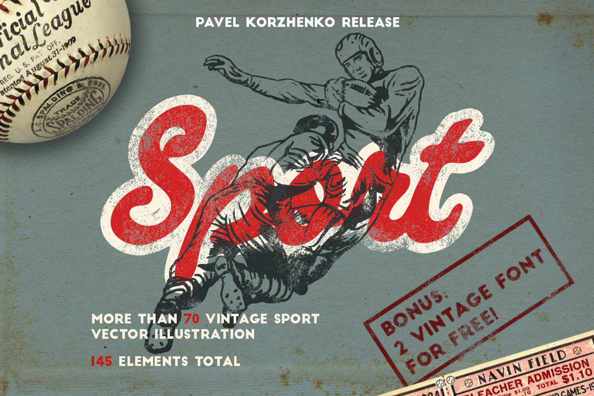 145 Sport objects + 2 FONT FOR FREE!, an Object Graphic by Vintage Voyage Supply (Photo 1 of 5)
