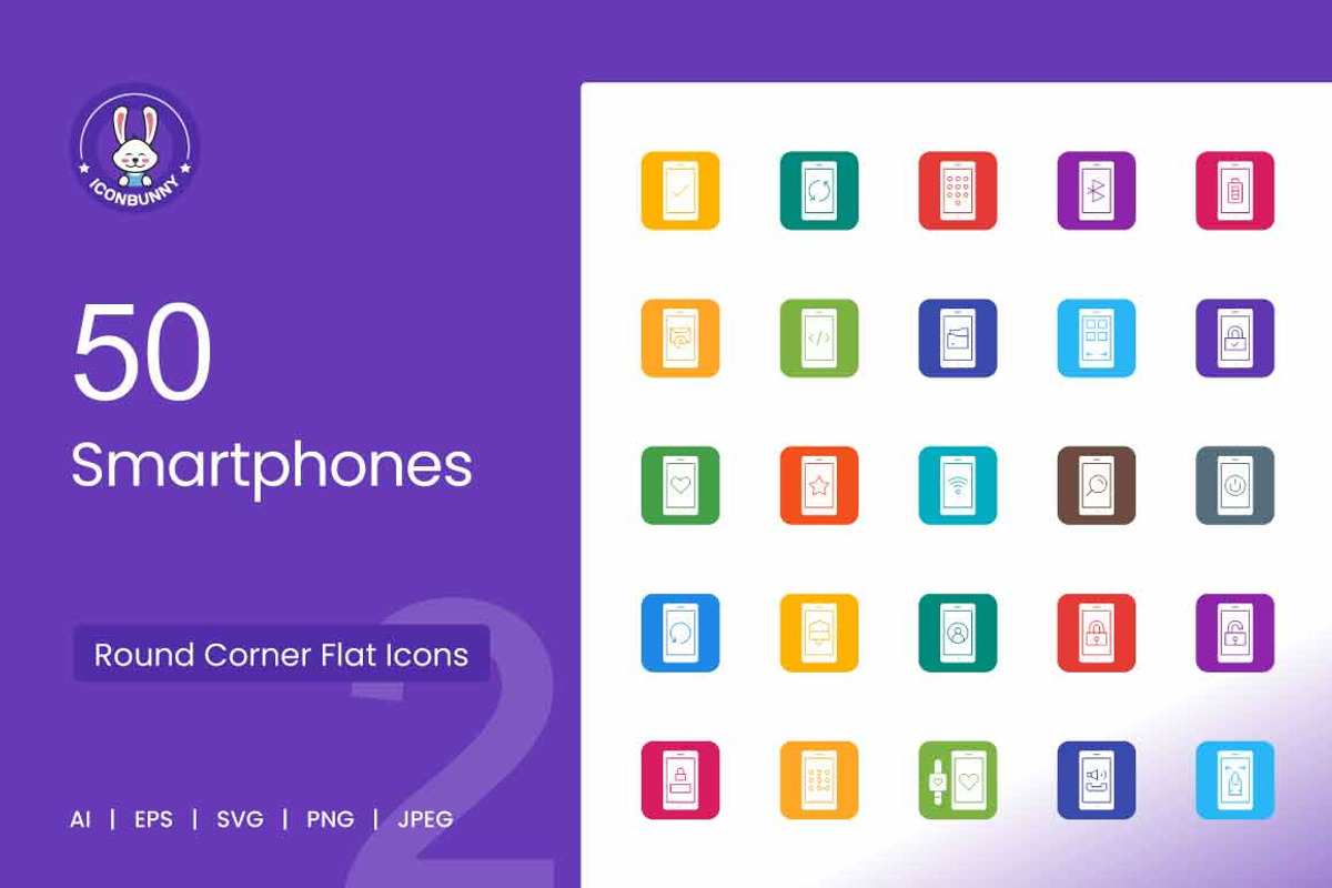 Smartphone Round Corner Flat Icons, an Icon by IconBunny (Photo 1 of 2)