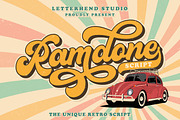 Ramdone - Retro Script, a Script Font by Letterhend Studio (Thumbnail 1 of 12)