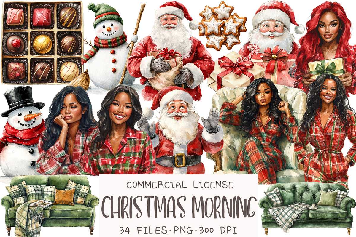 Watercolor Christmas Morning clipart, an Illustration by OK Design (Photo 1 of 5)