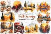 Watercolor Fall Scenery Clipart, a Seasonal Illustration by Designworld (Thumbnail 1 of 6)