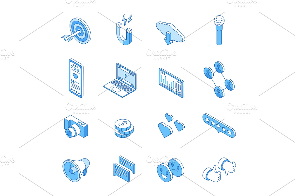 Isometric social media icons, a Technology Illustration by Valerie Bodnar