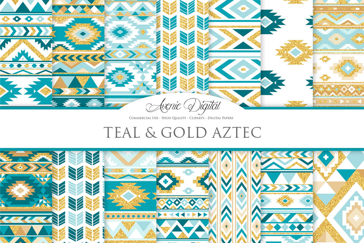 Teal & Gold Boho Seamless Pattern, a Pattern Graphic by Avenie Digital (Photo 1 of 4)