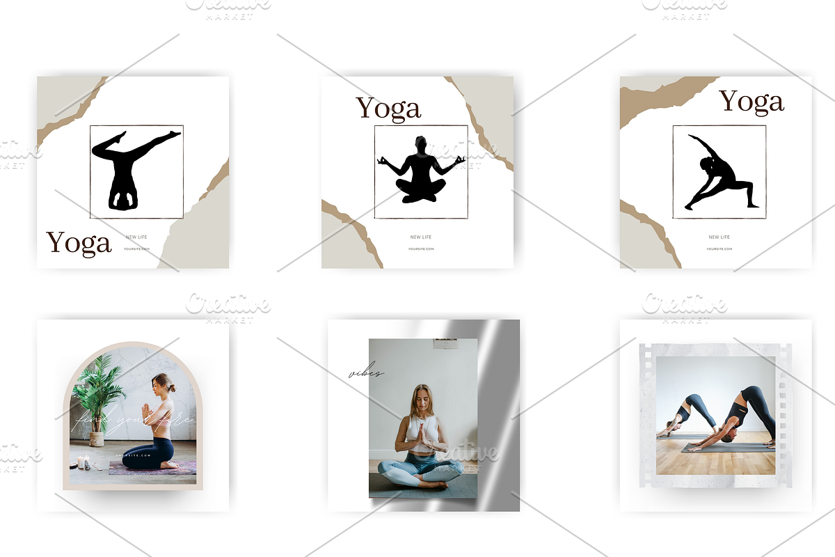 50 YOGA INSTAGRAM POST TEMPLATE, a Social Media Template by Elena-GNK