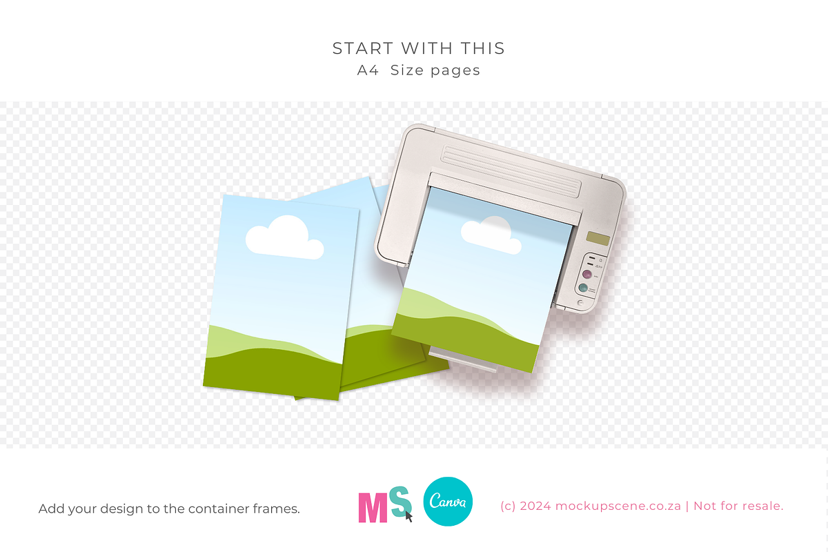 Printer & Paper Sheets Canva Mockup, a Books & Magazine Mockup by Mockup Scene (Photo 7 of 11)