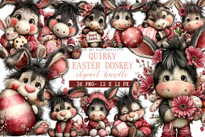 Quirky Easter Donkey Clipart, an Illustration by DreamArtGraphic