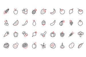 Fruit vegetable icons, a Food Illustration by Lemberg Vector