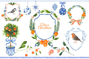 Watercolor Holiday Clipart - Citrus