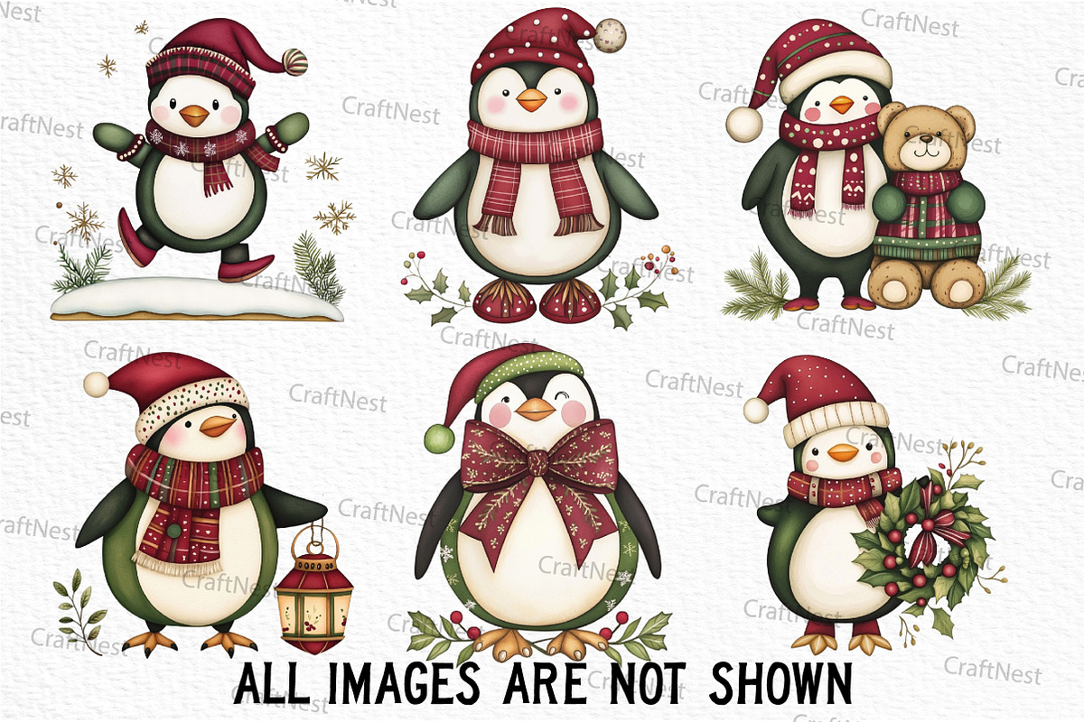 Quirky Christmas Penguin Clipart, an Illustration by Craft Nest (Photo 3 of 6)